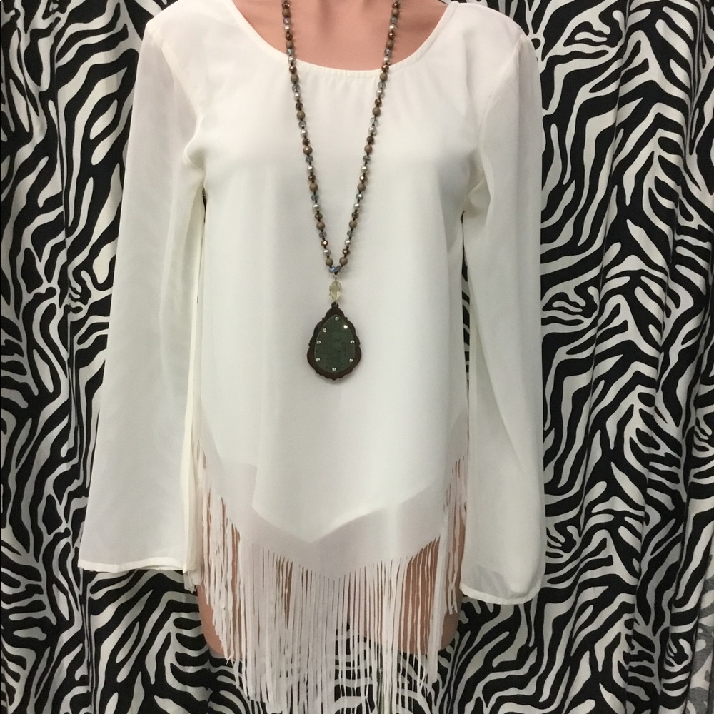 Fringe Chiffon Ivory Top